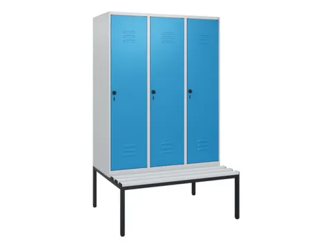locker met bank,HxBxD 1950x1200x815mm,3vak,vak B 400mm,draaigrendel