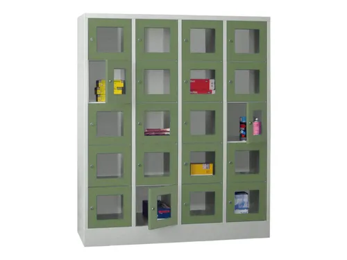 lockerkast,HxBxD 1850x1600x500mm,4x5vakken,RAL7035,front RAL6011