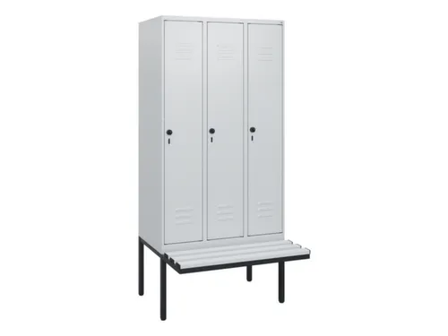 locker met bank,HxBxD 1950x900x815mm,3vak,vak B 300mm,draaigrendel