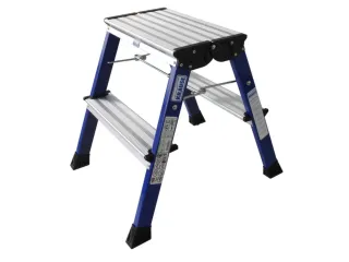 Verrijdbaar Vouwtrapje Aluminium 2x2treden 4 Geveerde Wielen Blauw - 1