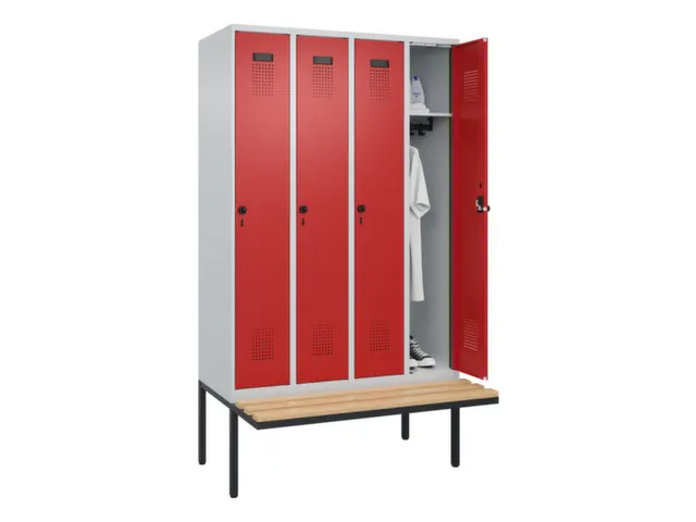 locker met bank,HxBxD 2120x1200x815mm,4vak,vak B 300mm,draaigrendel
