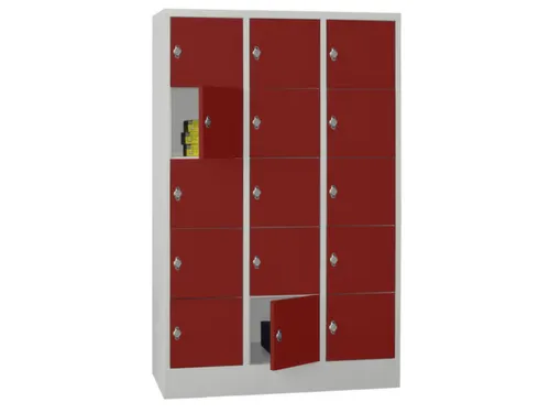 lockerkast,HxBxD 1850x1200x500mm,3x5vakken,RAL7035,front RAL3000