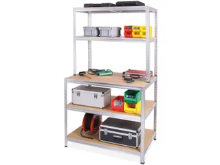 montagetafel,HxBxD 900x900x600mm,blad hout,4voeten verzinkt,4legborden - 1