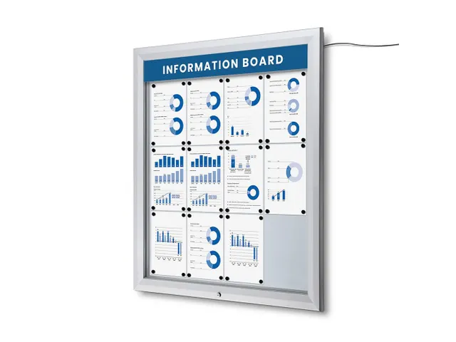 Outdoor mededelingenbord 12x A4 met logopaneel LED verlicht