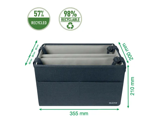 Leitz Hot Desking Stoffen opbergtas Fluweel Grijs 35,5x21x20cm