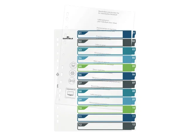 Intercalaire A4+ Durable 1-12 onglets de couleur PP personnalisable