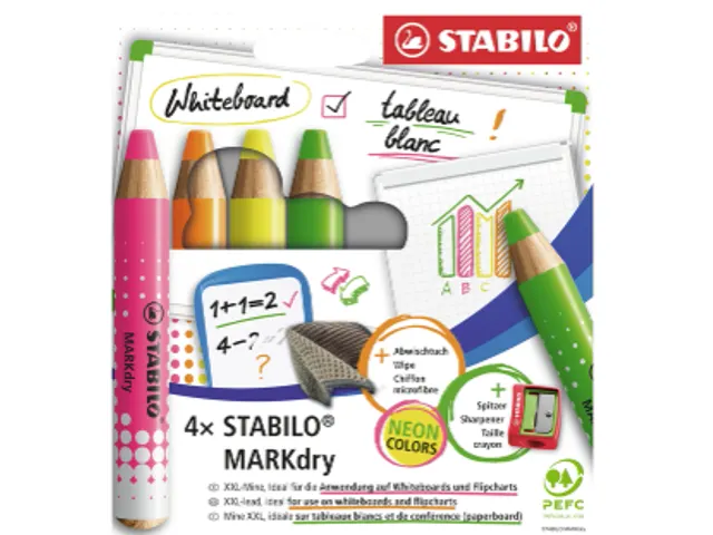 Whiteboardpotlood STABILO MARKdry 4 stuks neon kleuren