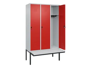 locker met bank,HxBxD 2120x1200x815mm,3vak,vak B 400mm,draaigrendel - 2