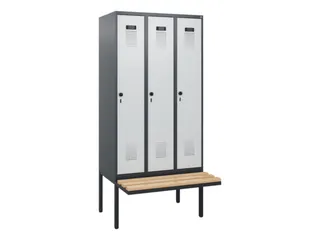 locker met bank,HxBxD 1950x900x815mm,3vak,vak B 300mm,draaigrendel - 2