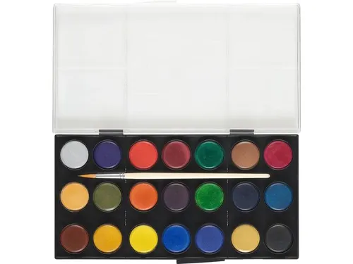 Waterverfdoos Faber-Castell 21 kleuren (diameter 24mm) incl. penseel