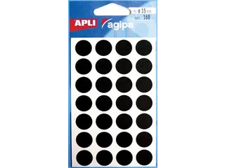 Ronde Etiketten in Etui Diameter Ø15mm, Zwart, 168 Stuks, 28 per Blad - 1