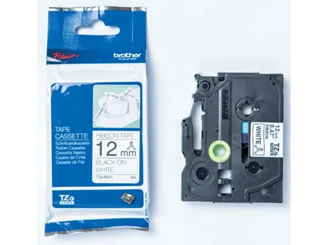TZe stoffen lint voor P-Touch 12 mm zwart op wit