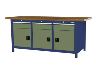 werkbank,HxBxD 860x2000x750mm,onderstel RAL5013,fronten RAL6011 - 3
