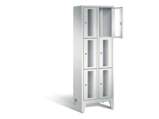 lockerkast 1850x610x500mm 2x3 vakken Cilinderslot Poten, RAL7035