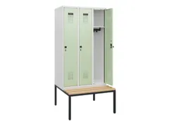 locker met bank,HxBxD 1950x900x815mm,3vak,vak B 300mm,draaigrendel