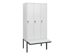 locker met bank,HxBxD 1950x900x815mm,3vak,vak B 300mm,draaigrendel