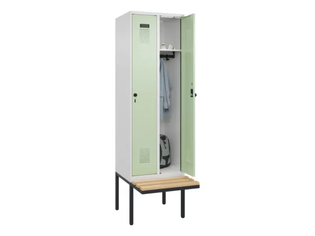 locker met bank,HxBxD 2120x600x815mm,2vak,vak B 300mm,draaigrendel