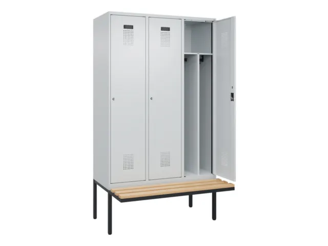 locker met bank,voor scheiding van kleding,HxBxD 2120x1200x815mm,3vak