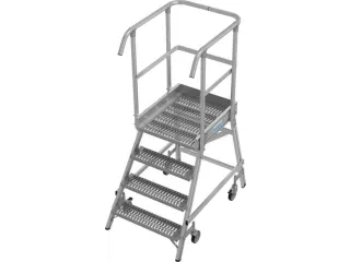 bordestrap,verrijdbaar,bordes H 1m,4treden m. R13-laag,aluminium - 1