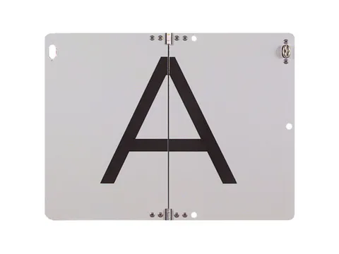 waarschuwingsteken,v. buiten,A,m. draaisluiting,plaatstaal,wit/zwart