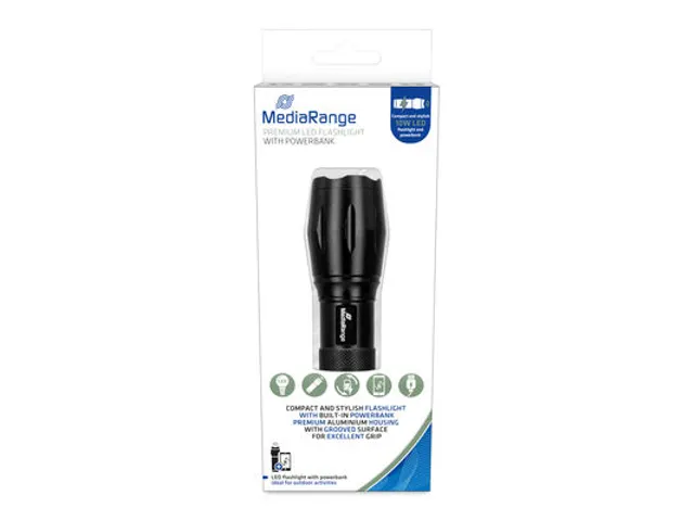 Mediarange LED zaklamp met powerbank 1.800mAh Zwart