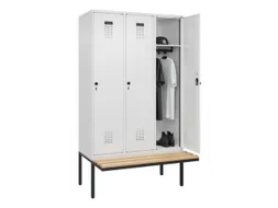 locker met bank,HxBxD 2120x1200x815mm,3vak,vak B 400mm,draaigrendel