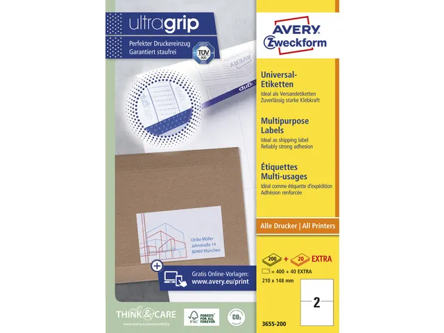 etiket Avery ILK 210x148mm 200 vel 2 etiketten per vel wit