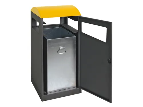afvalbak,v. buiten,90l,HxBxD 1050x450x450mm,legbord,romp staal RAL7016