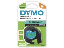 Labeltape Dymo Letratag 91204 plastic 12mm zwart op groen S0721640