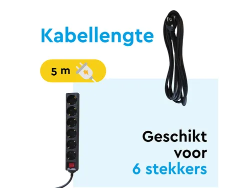 Stekkerdoos BRASQ 6 voudig 5 meter zwart