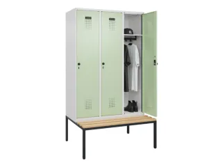 locker met bank,HxBxD 2120x1200x815mm,3vak,vak B 400mm,draaigrendel - 1