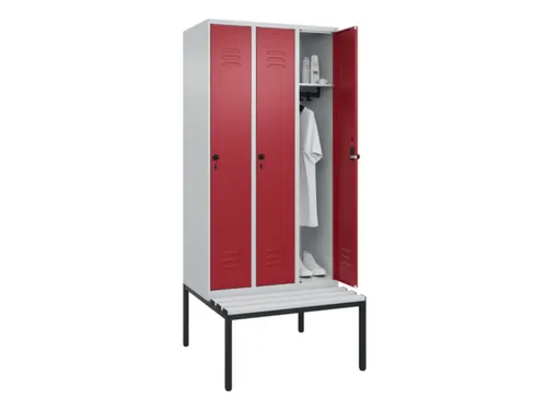 locker met bank,HxBxD 2120x900x815mm,3vak,vak B 300mm,draaigrendel