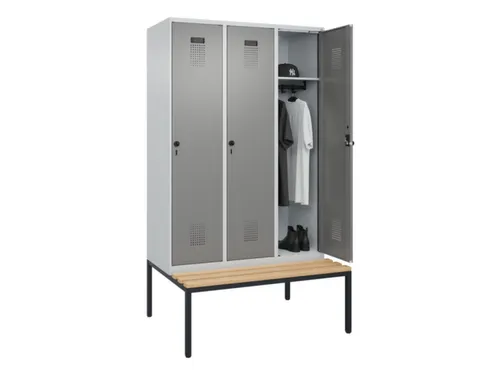 locker met bank,HxBxD 2120x1200x815mm,3vak,vak B 400mm,draaigrendel