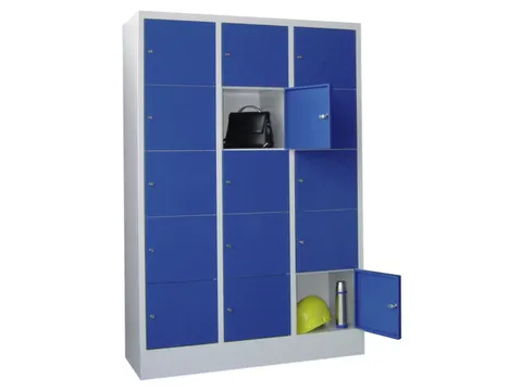 lockerkast,HxBxD 1850x1200x500mm,3x5vakken,RAL7035,front RAL5010