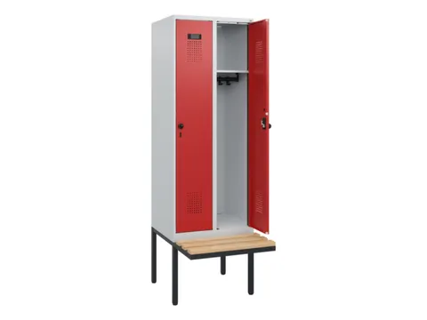 locker met bank,HxBxD 1950x600x815mm,2vak,vak B 300mm,draaigrendel