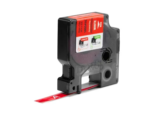 Labeltape Dymo Rhino 1805416 Vinyl 12mmx5.5m Wit op Rood