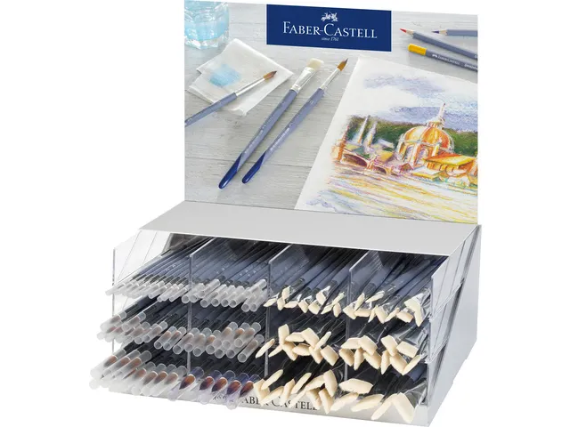 Penselen Faber-Castell in display 110 stuks plat en rond assorti
