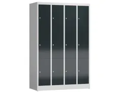 Lockerkast 1800x1185x500mm 4x3 vakken cilinderslot, sokkel, RAL7016