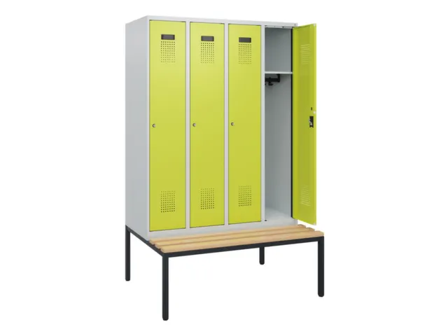 locker met bank,HxBxD 1950x1200x815mm,4vak,vak B 300mm,cilinderslot