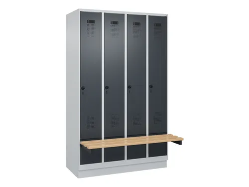 locker met bank,HxBxD 1950x1200x815mm,4vak,vak B 300mm,draaigrendel