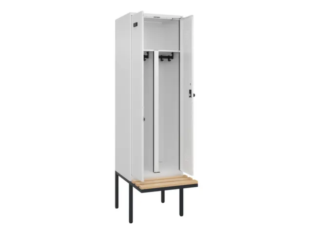 PBM-locker met bank,HxBxD 2120x600x815mm,2vak,vak B 300mm,draaigrendel