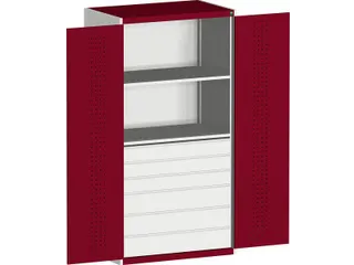systeemkast 2000x1050x650mm 2xStalen bodem 6laden Ral7035 Ral3004 - 1