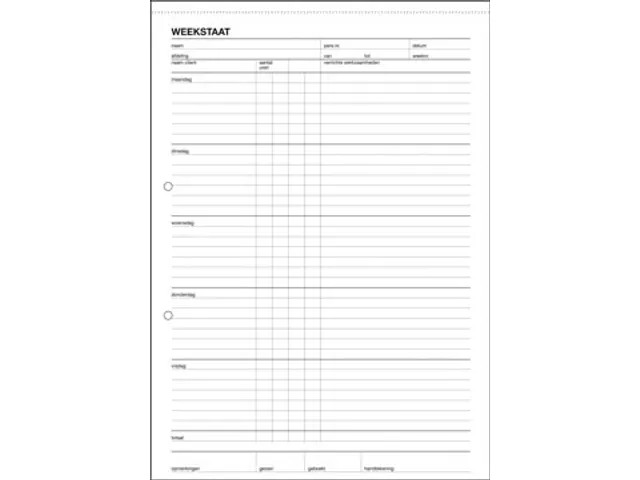 Expres weekstaat, ft A4, Nederlandstalig, 50 vel
