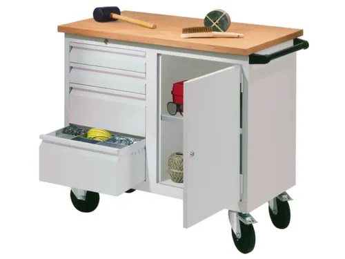 Werkplaatswagen 400kg Staalplaat 915x1090x600mm 1 Kast 4 Laden