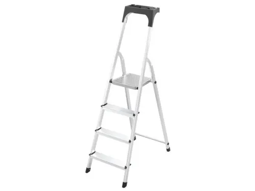 aluminium trapladder,eenzijdig,4treden,bordes geribbeld,stand H 0,83m