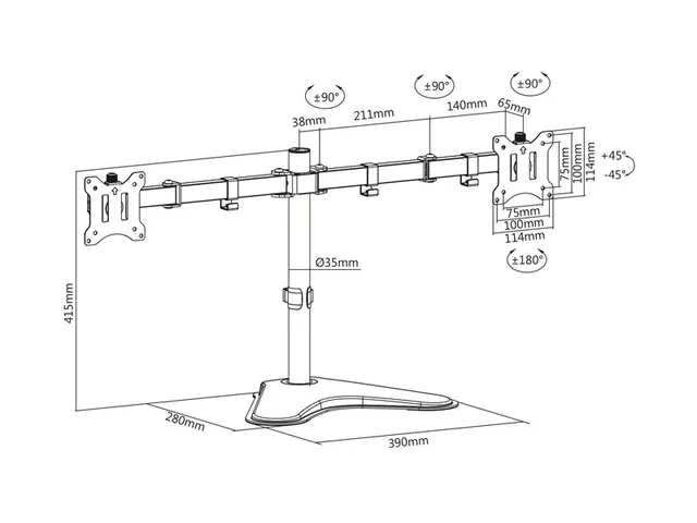 Bras 2 écrans DIGITUS 17-32inch Noir