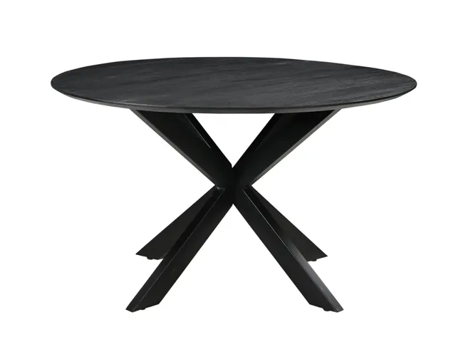 Vergadertafel Harper 130cm Rond Mango Zwart Spinpoot Zwart