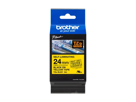 Brother TZe-SL651 zelflaminerende labeltape zwart op geel - 24 mm - vo