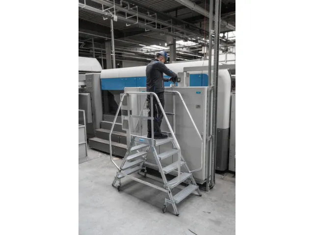 bordestrap,verrijdbaar,bordes H 1,2m,2x5treden,aluminium,4zwenkwielen