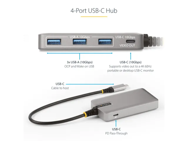 4-Port USB-C Hub with USB-C Video Output